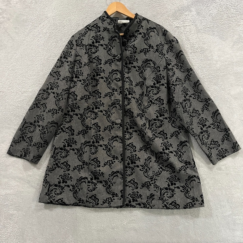 Dressbarn Jacket Womens 16 Multicolor Damask Swing Out Long Sleeve Snap Front